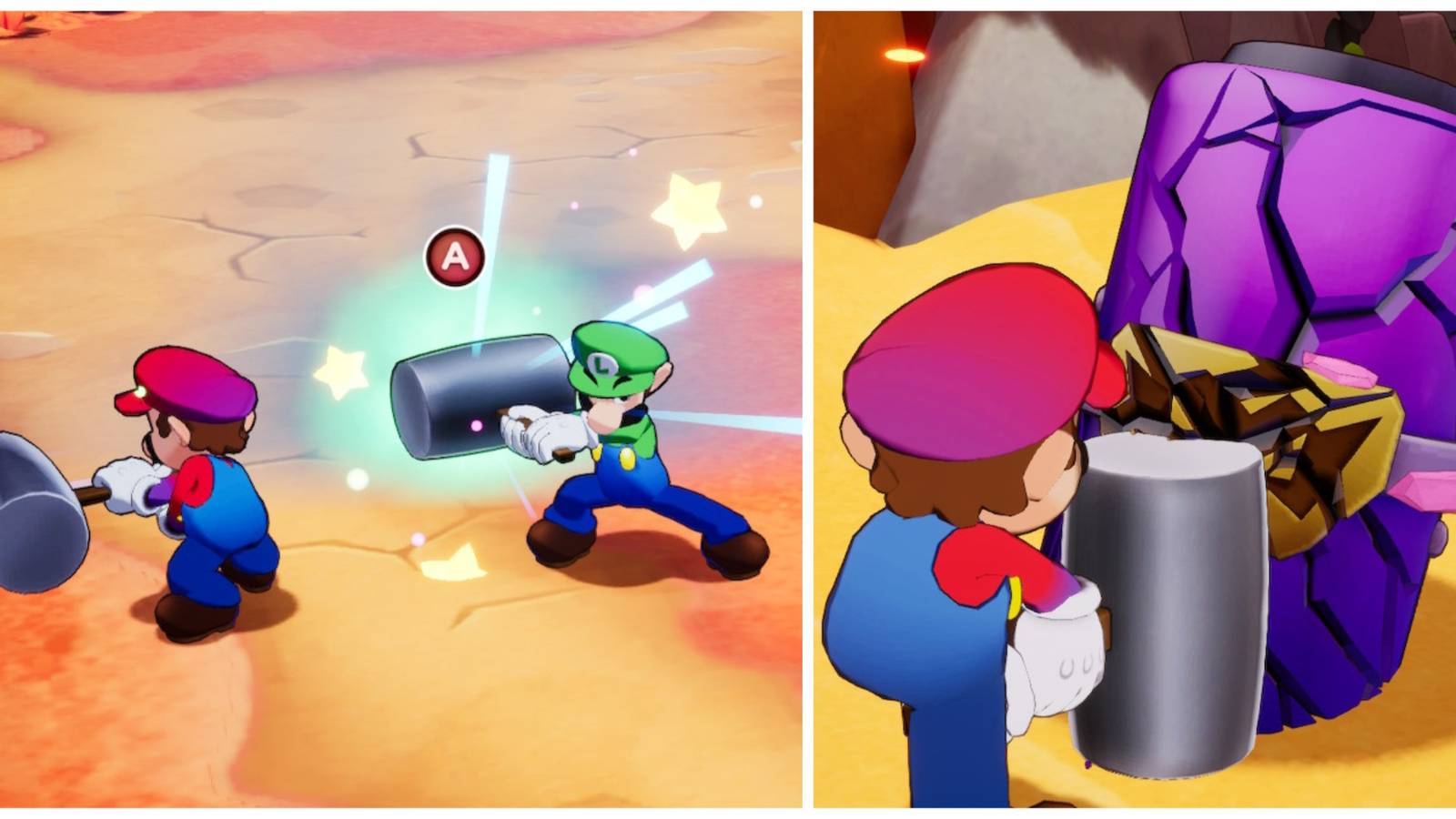 Mario & Luigi Brothership using hammer