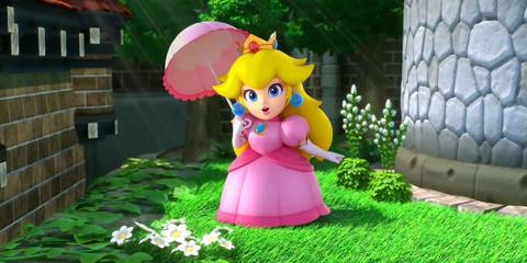 Princess Peach holding her parasol in Super Mario RPG