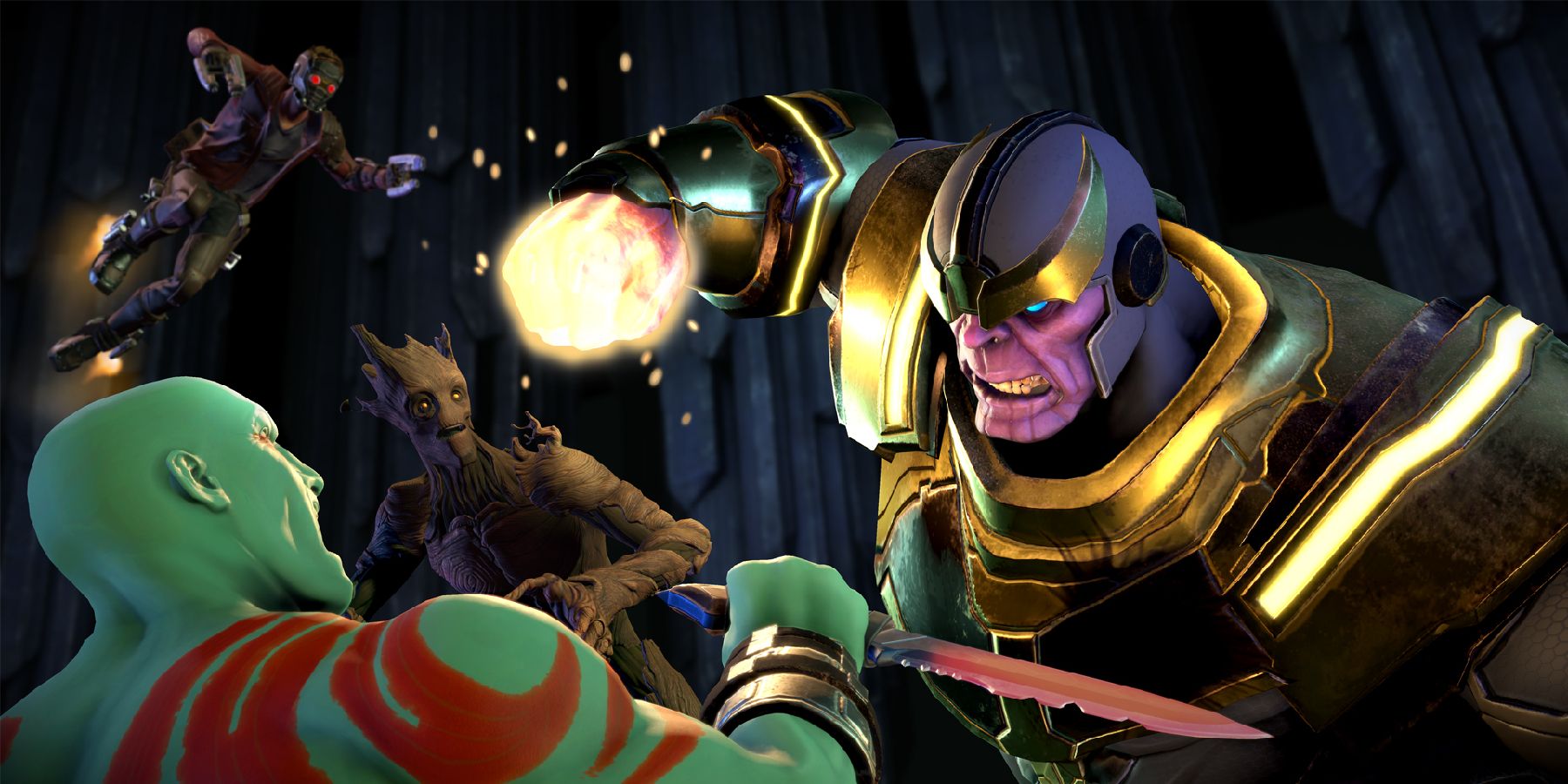 Marvel's Guardians of the Galaxy fighting scene featuring Drax and Thanos
