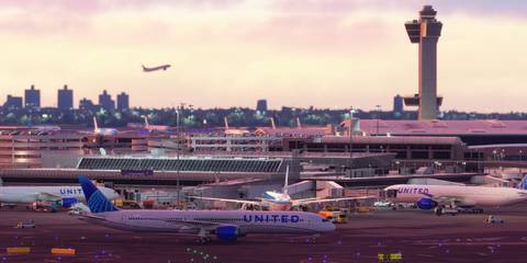 Image of an airport with commercial flights in Microsoft Flight Simulator 2024