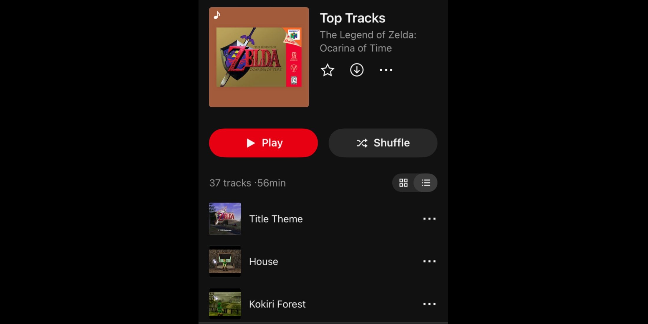 The Legend Of Zelda: Ocarina Of Time top tracks playlist Nintendo Music App