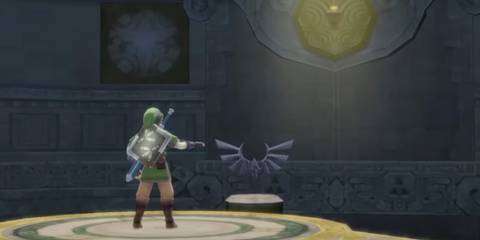 Link in a dark room with light emanating from above.