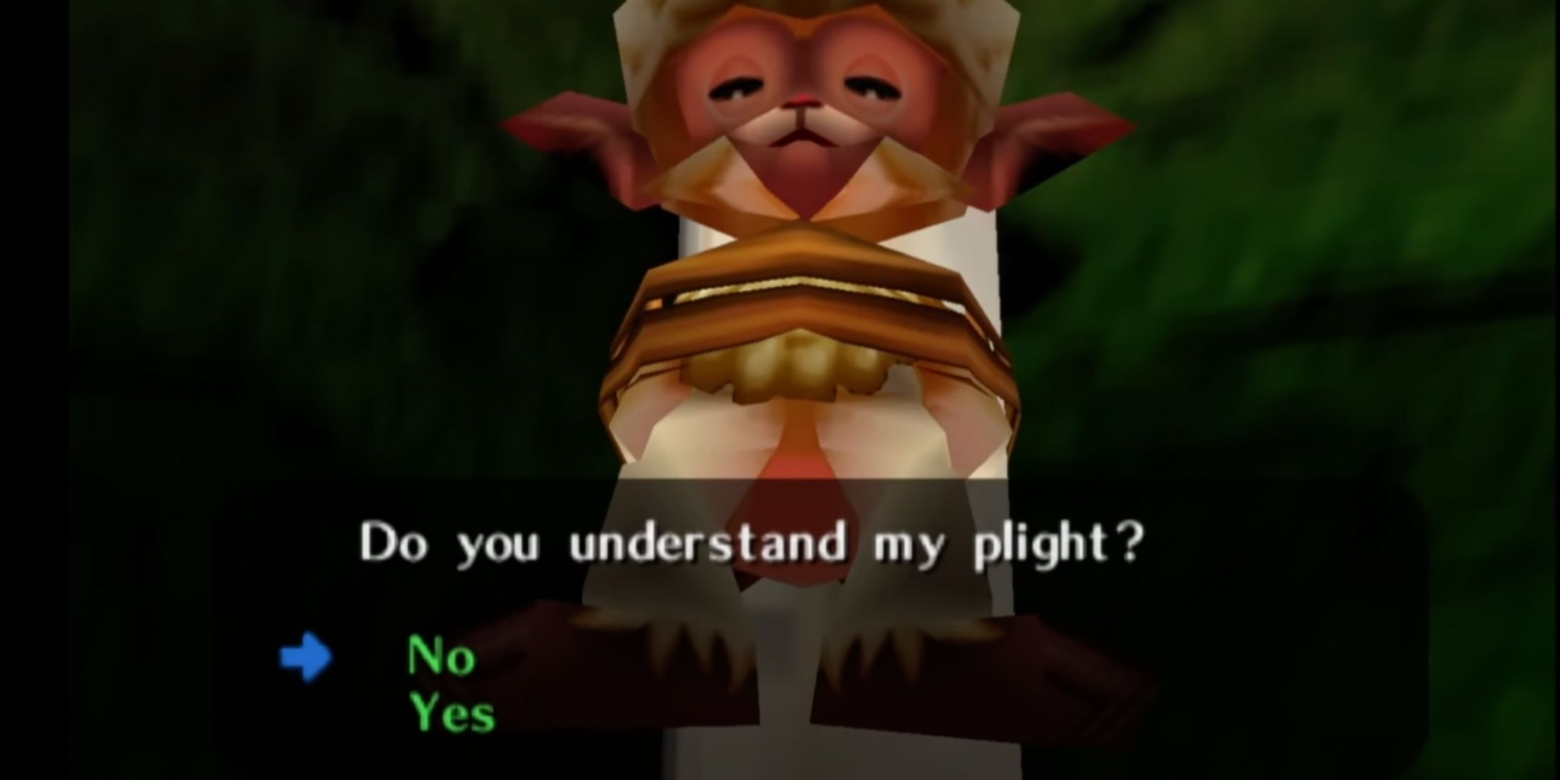 a dialogue run in the game, where a character asks 'do you understand my plight'