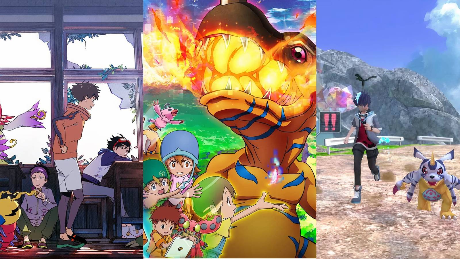 Promotional images from Digimon Survive and Digimon Adventure plus gameplay from Digimon World: Next Order