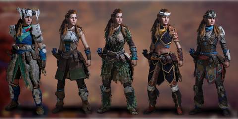 A selection of armor outfits from Horizon Zero Dawn Remastered
