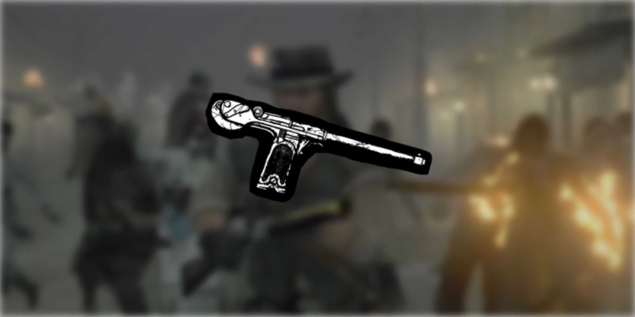 an illustration of the Semi Automatic Pistol on a backdrop of gameplay