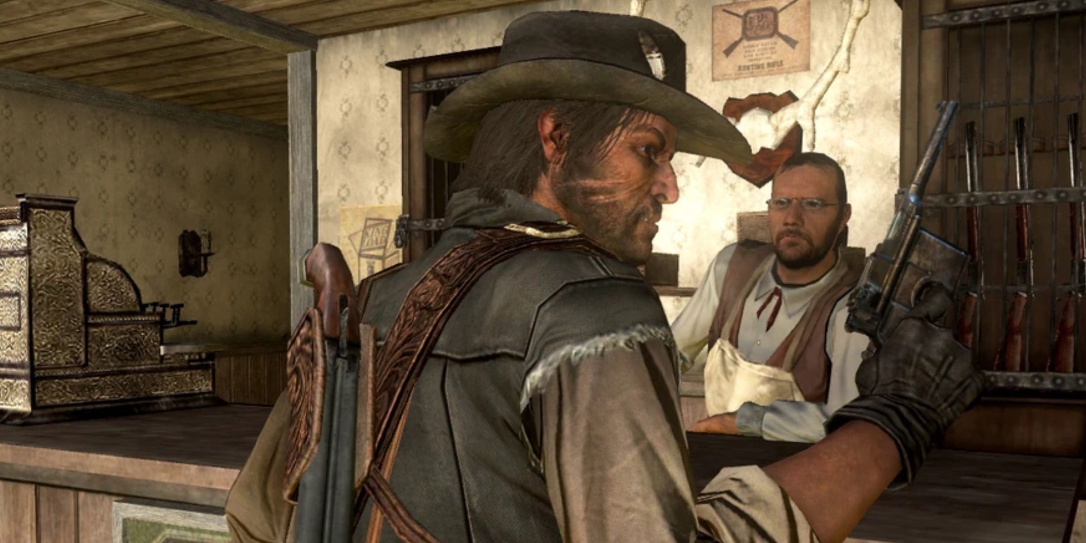 John Marston holding the Mauser Pistol