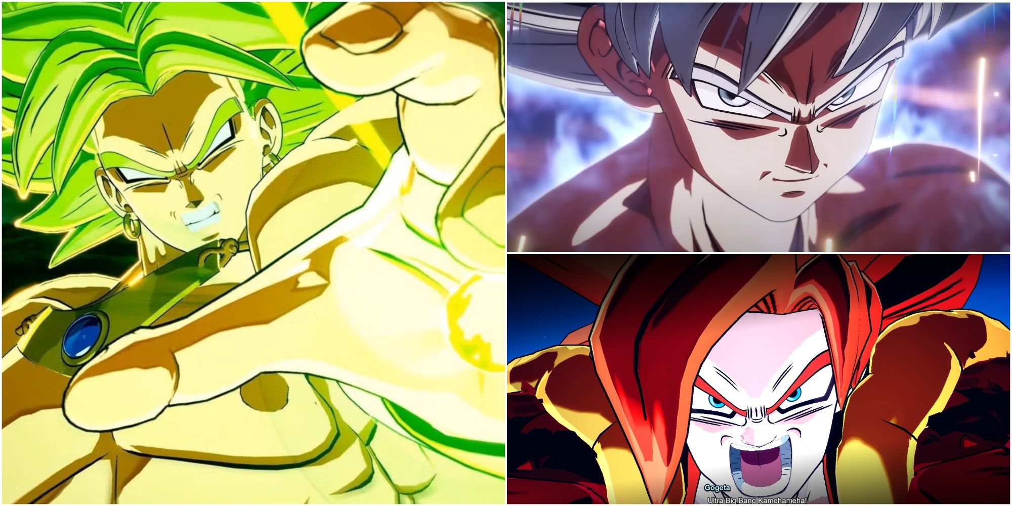 A collage image of Broly, Goku, and Gogeta from Sparking Zero 