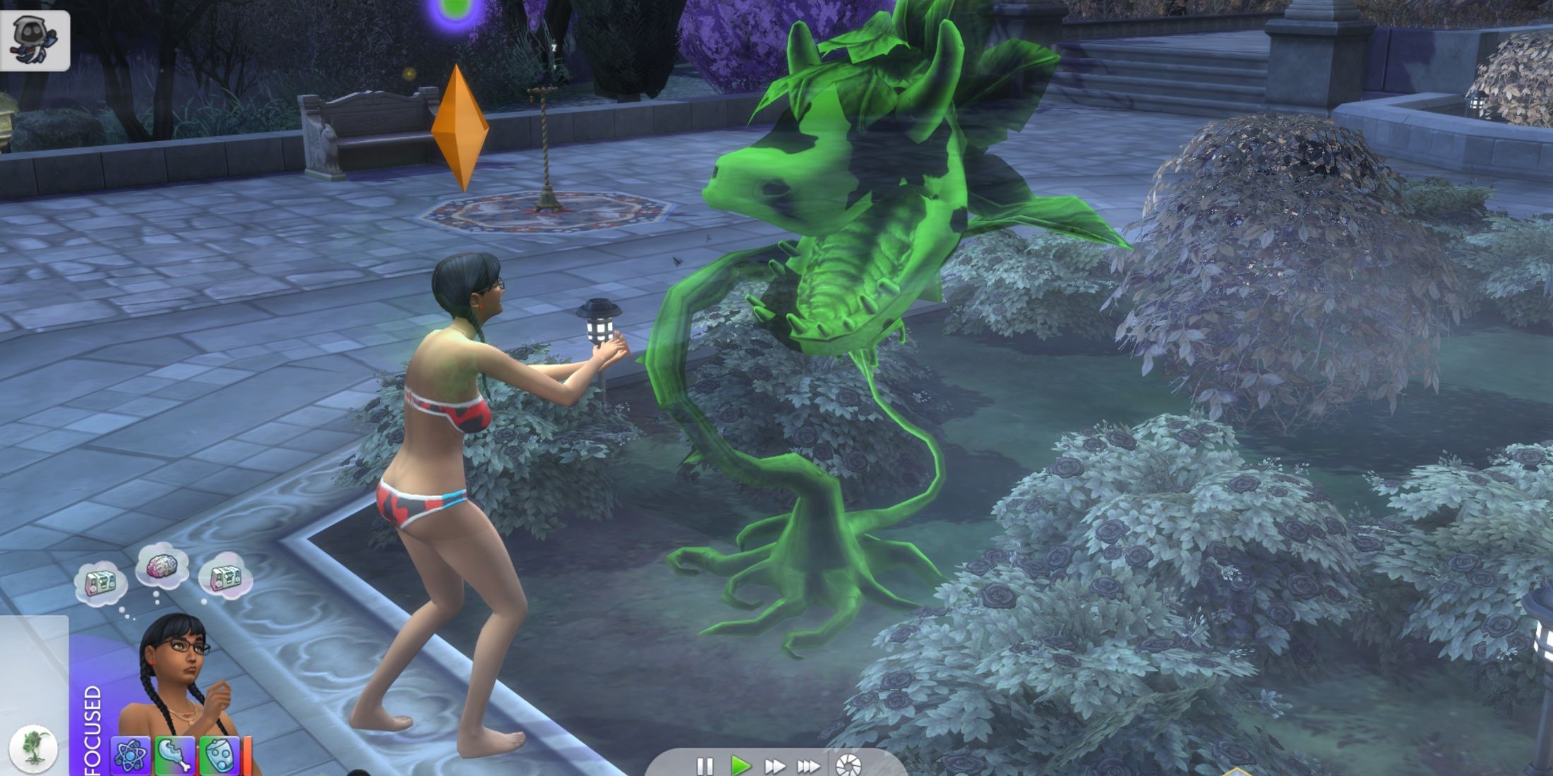 sim playing with the ghost cowplant