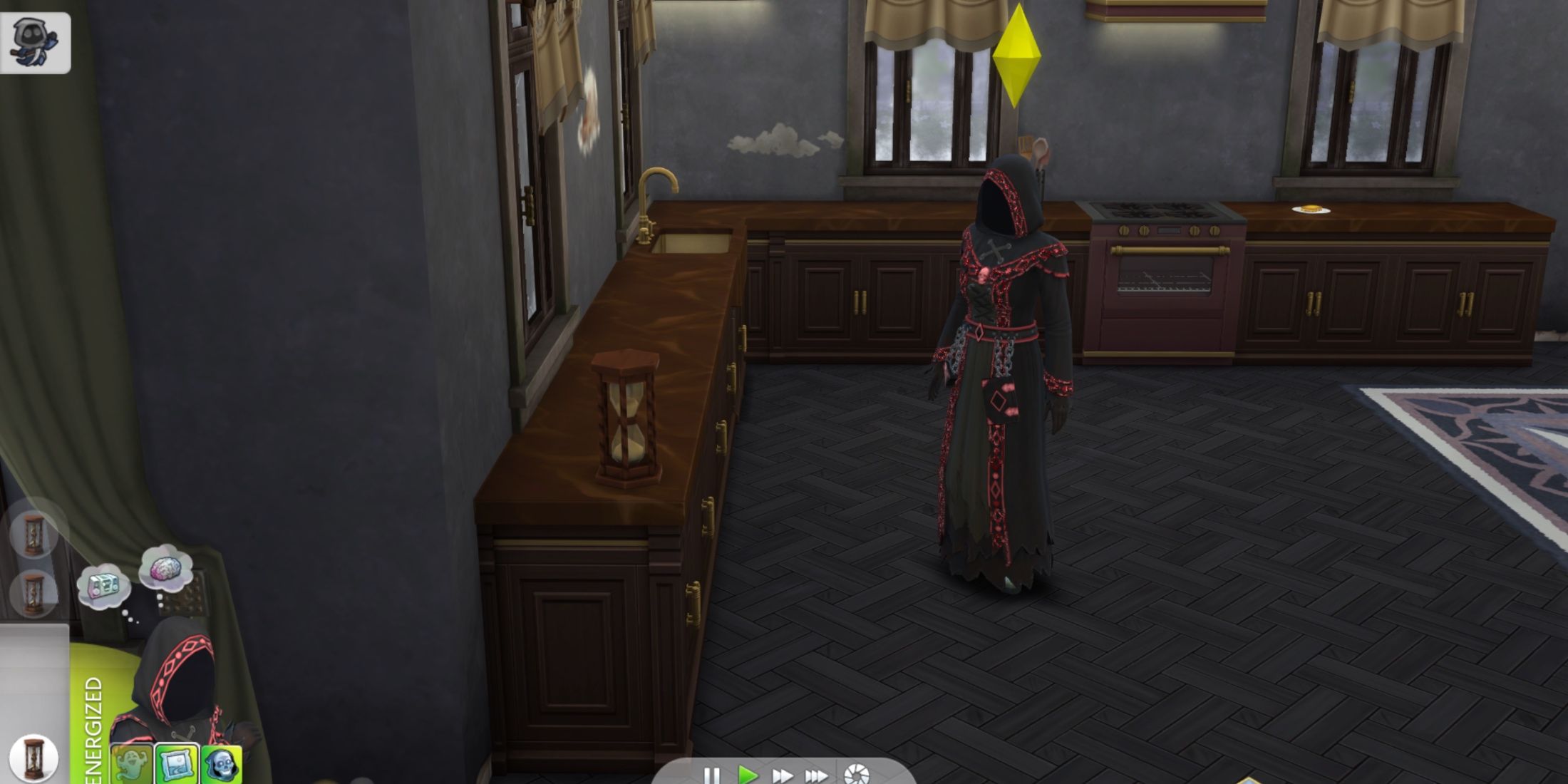 sim in a reaper outfit with hourglass