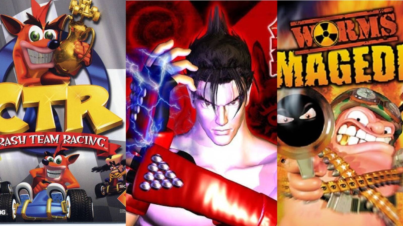Crash Team Racing, Tekken 3 and Worms Armageddon Box Art