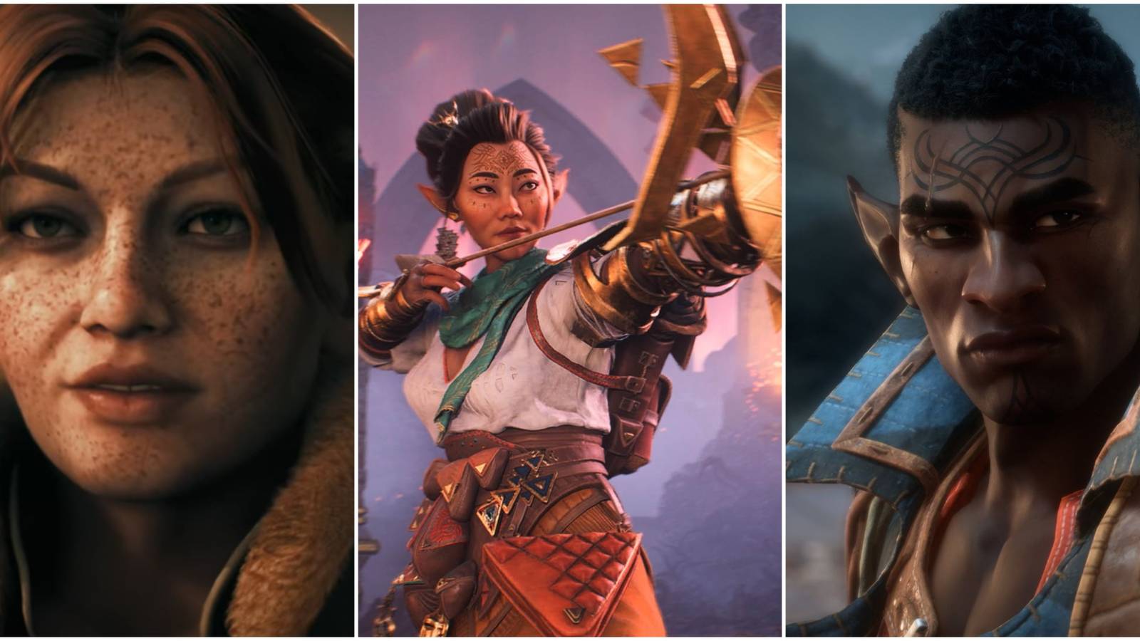 A collage of the Dragon Age characters Harding, Bellara and Davrin