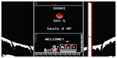 Downwell - Steam Screenshot (Buying Sushi At The Shop)