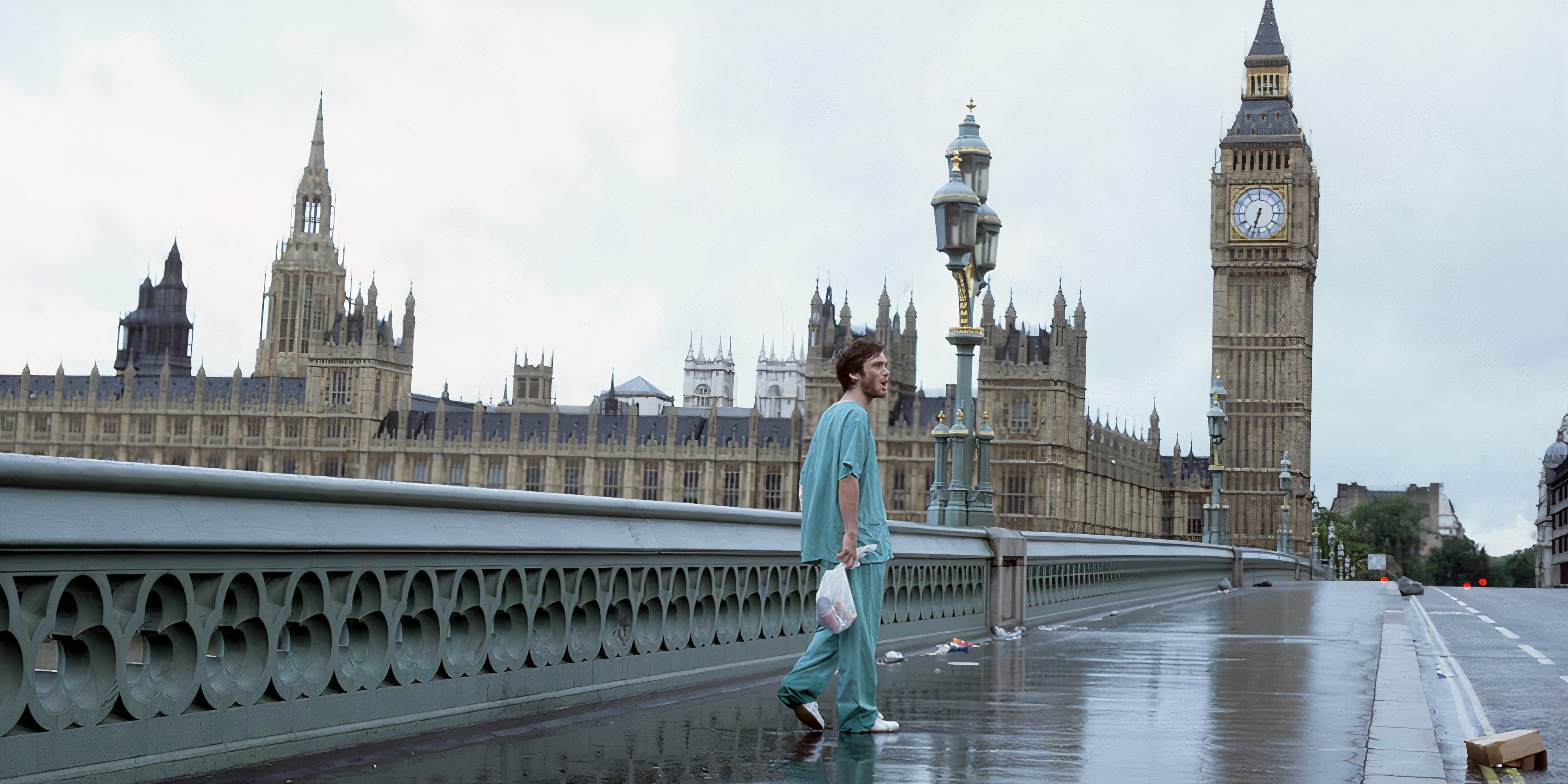 10 Best British Horror Movies of All Time Jim walks around an empty london in hospital dress