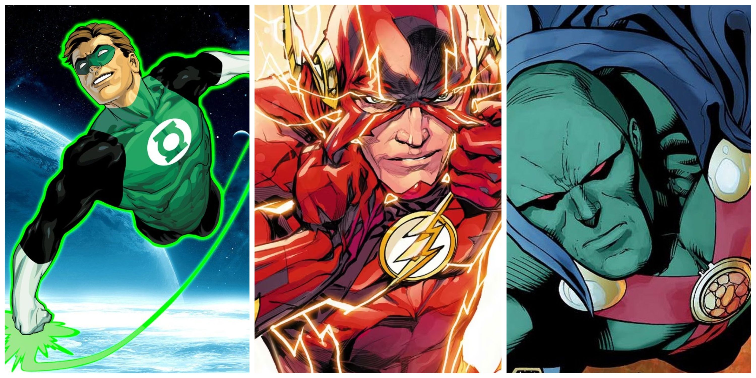 hal jordan green lantern, barry allen flash, martian manhunter 