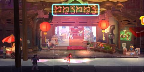 Anja running through the street