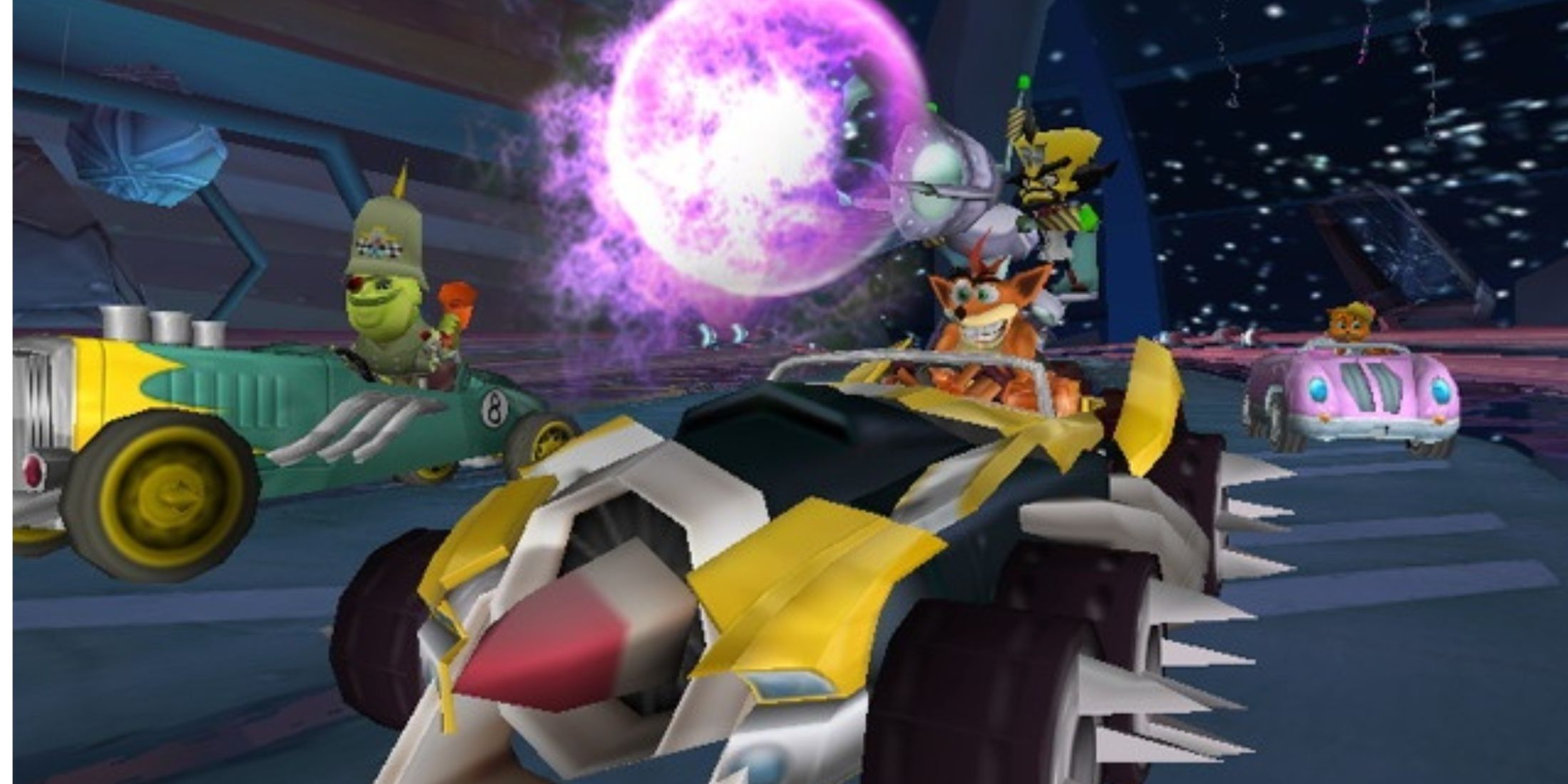 Racers on the track in Crash Tag Team Racing