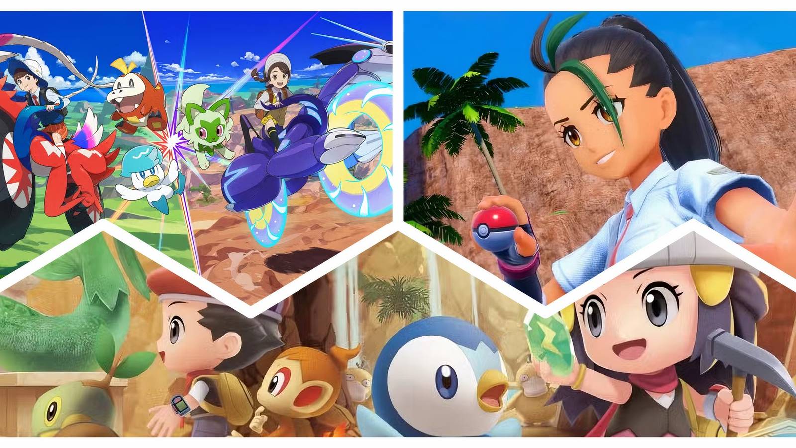 Artwork across Pokemon Scarlet and Violet and Brilliant Diamond and Pearl.