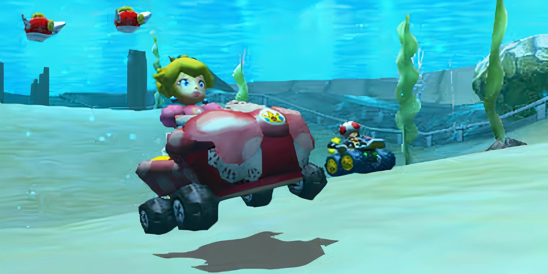 peach in an underwater course