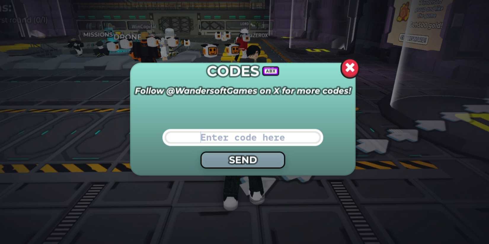 Mob Hunters X the codes tab