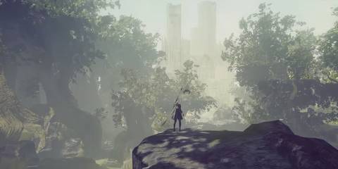 2b in front of an apocalyptic world