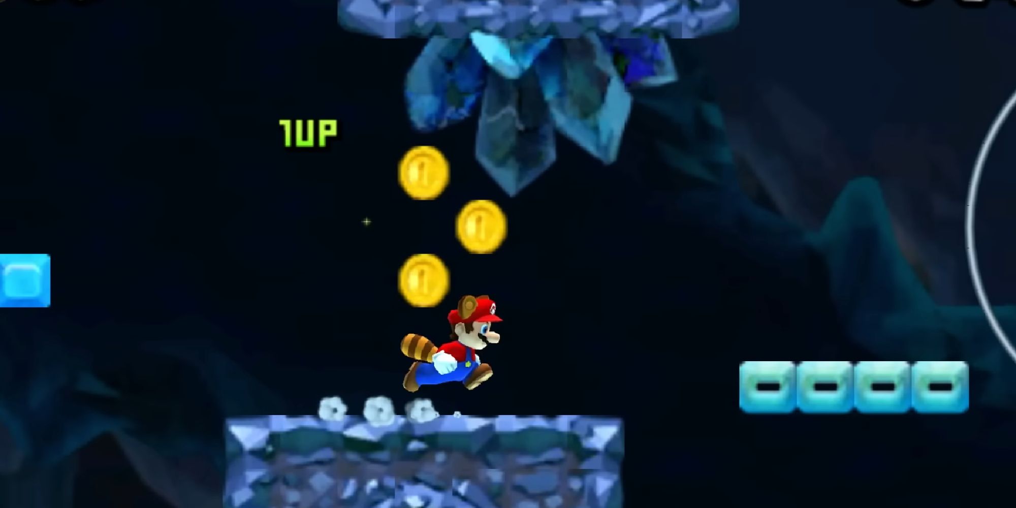 Gameplay screenshot of Mario collecting coins in New Super Mario Bros. 2