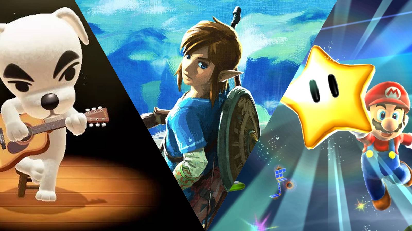 Nintendo Music app best playlists, ranked. L to R: Animal Crossing New Horizons, The Legenf Of Zelda Breath Of The Wild, Super Mario Galaxy