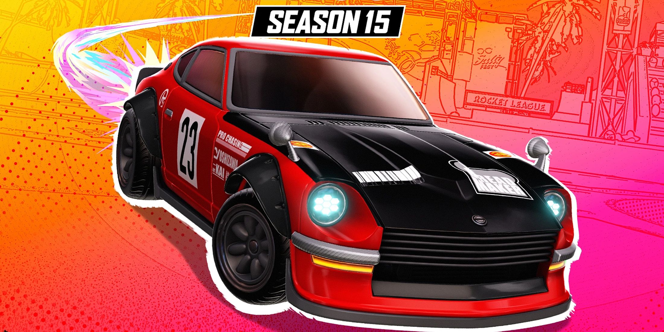 Season 15 promotional material showcasing the Nissan Fairlady Z Car in Rocket League 