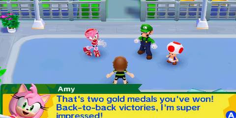 amy talking to toad, luigi and a mii