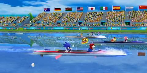 sonic and mario in a boat race