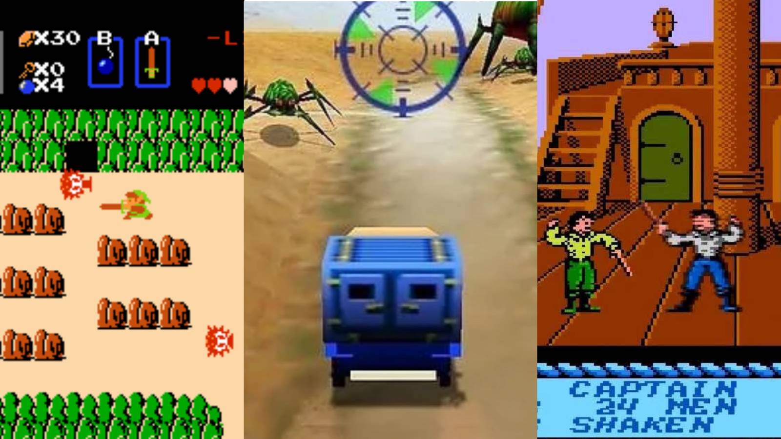 open world games before GTA. L t R: The Legend of Zelda, Body harvest, Sid Meier's Pirates