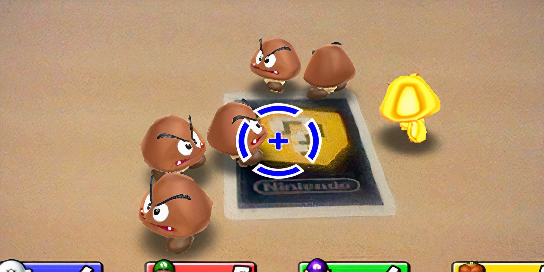 goombas running around in front of a target