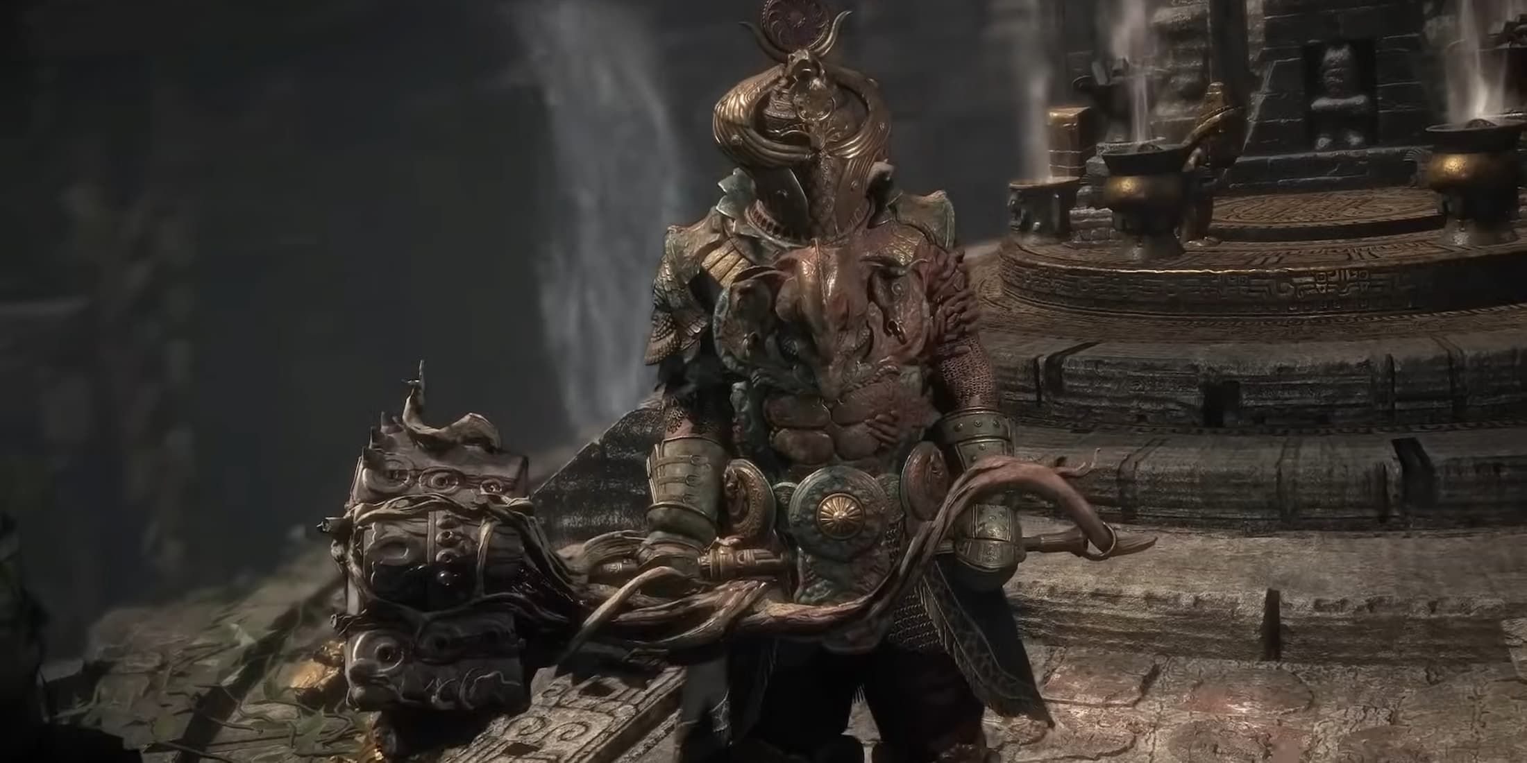 A warrior with cosmetic armor in Path of Exile 2