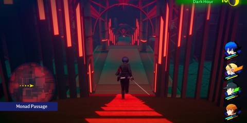Persona 3 Reload's protagonist running through Monad Passage in Tartarus