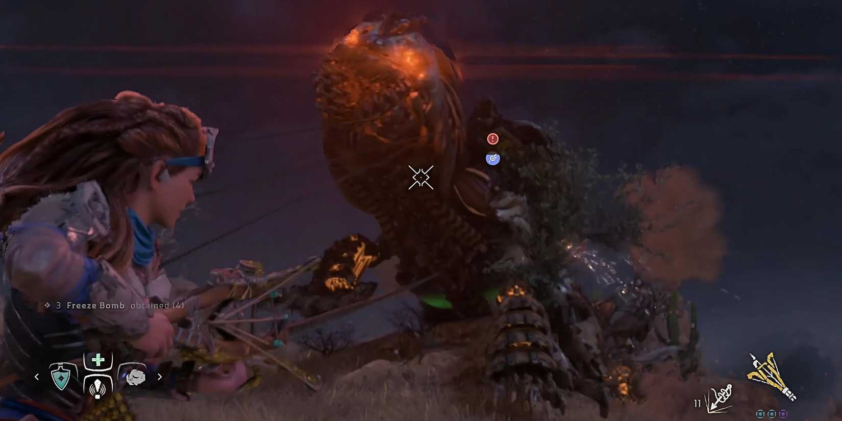 Pin the Rockbreaker with Ropecaster in Horizon Zero Dawn