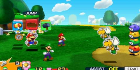 a battle scene from mario & luigi: paper jam