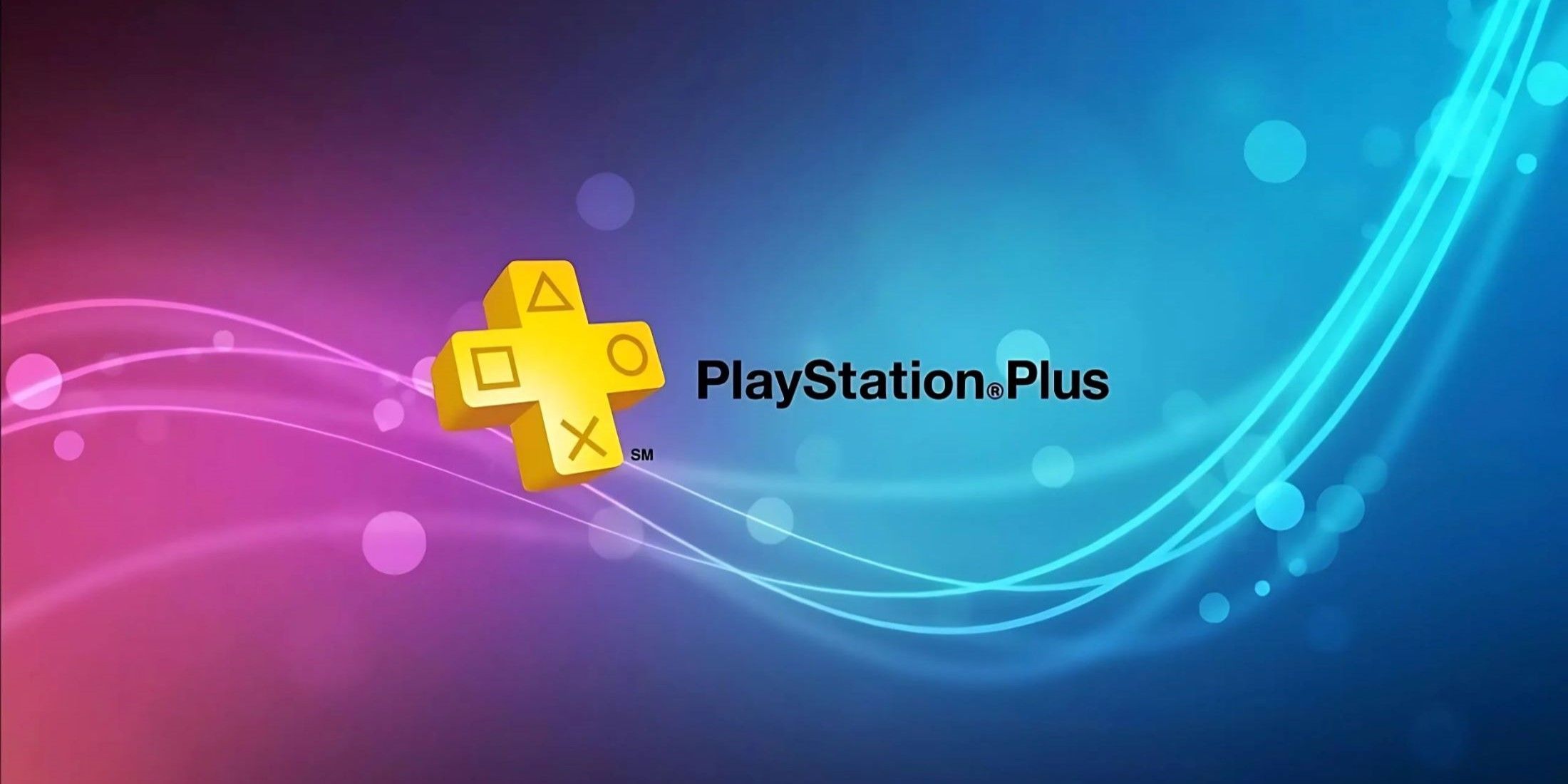 The PlayStation Plus logo on a blue and purple background