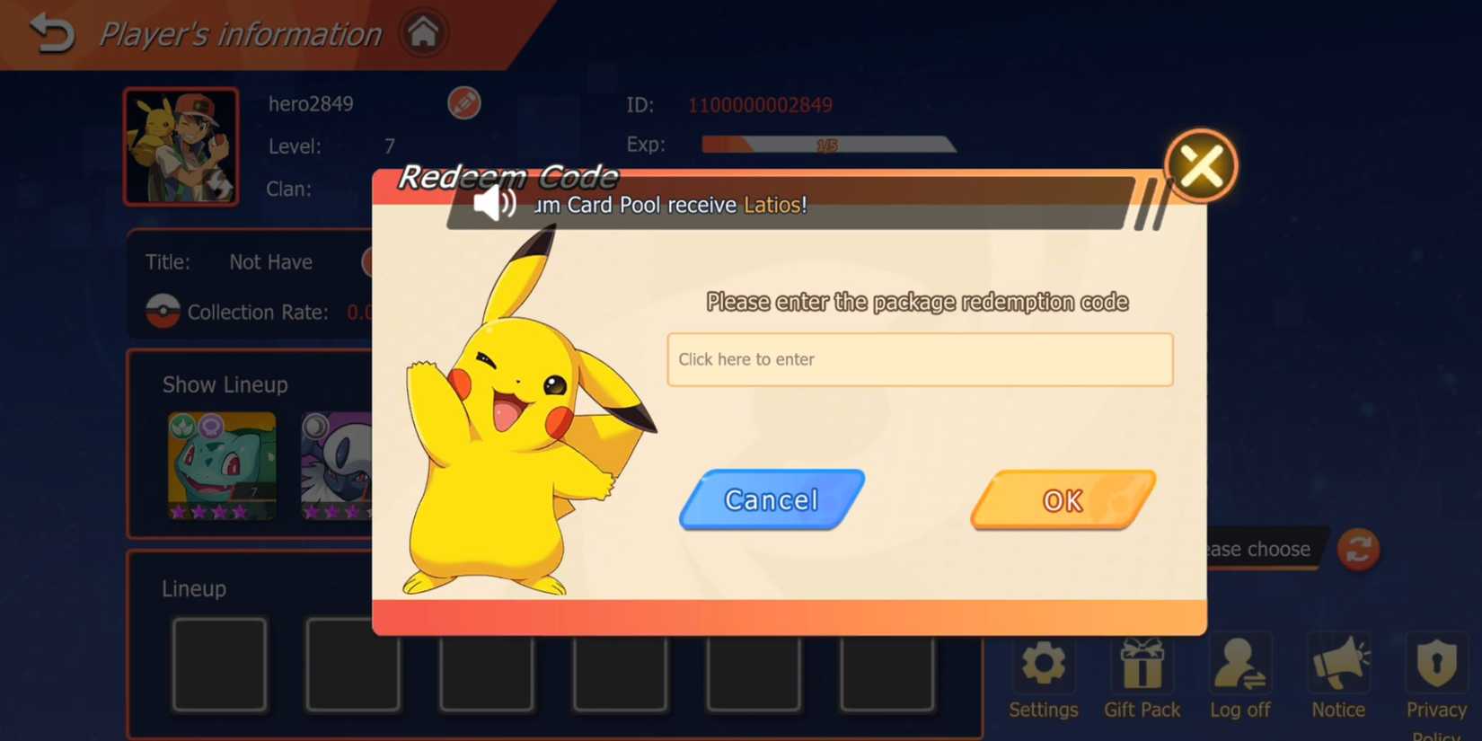 Pocket Dream the codes tab