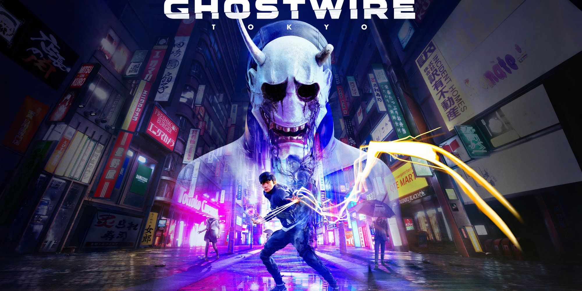 Promo art featuring characters in Ghostwire Tokyo