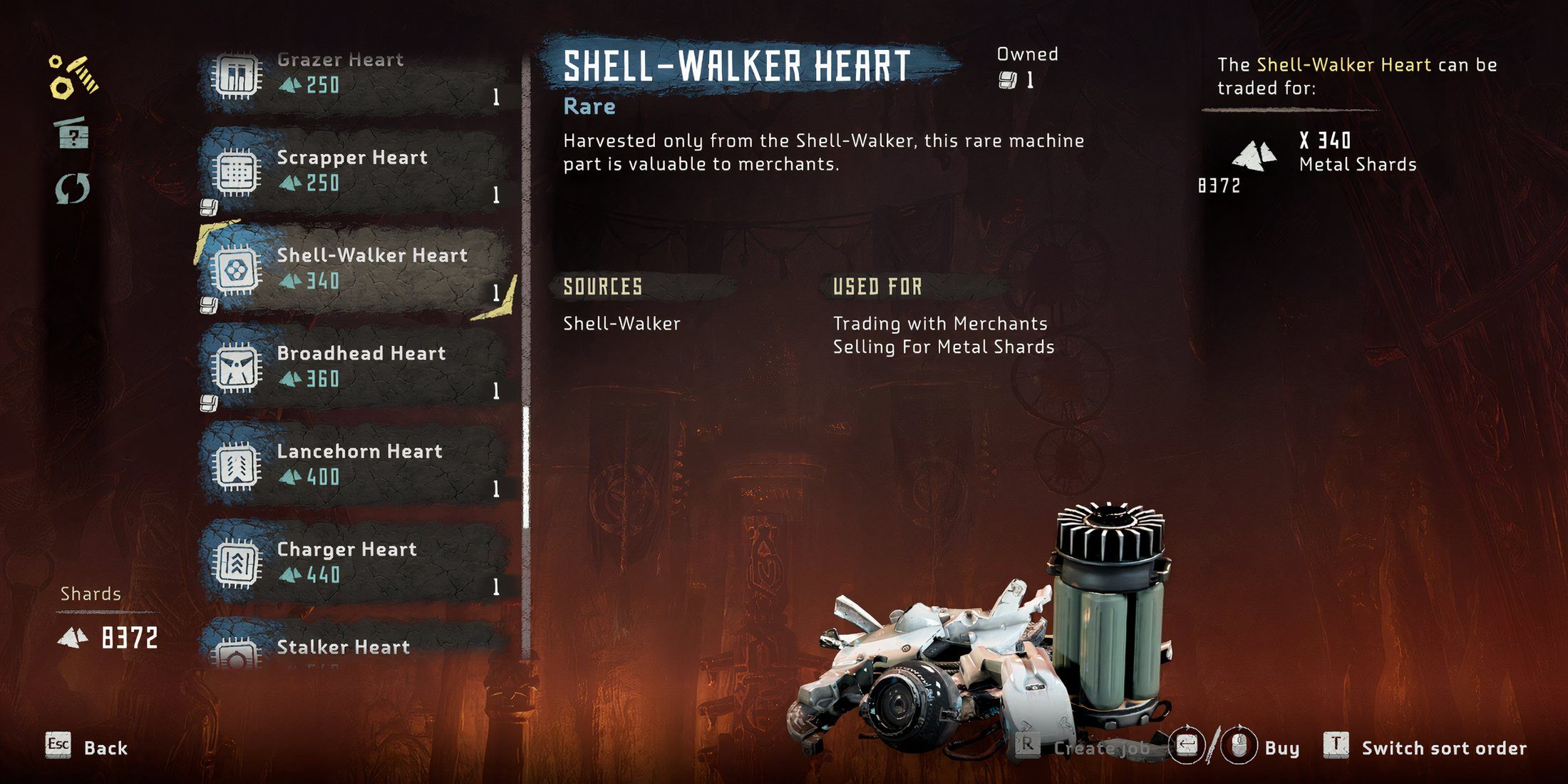 Purchasing Shell-Walker Heart in Horizon Zero Dawn