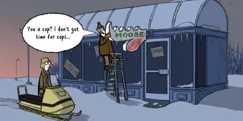 Puzzle Agent man steraling shop sign