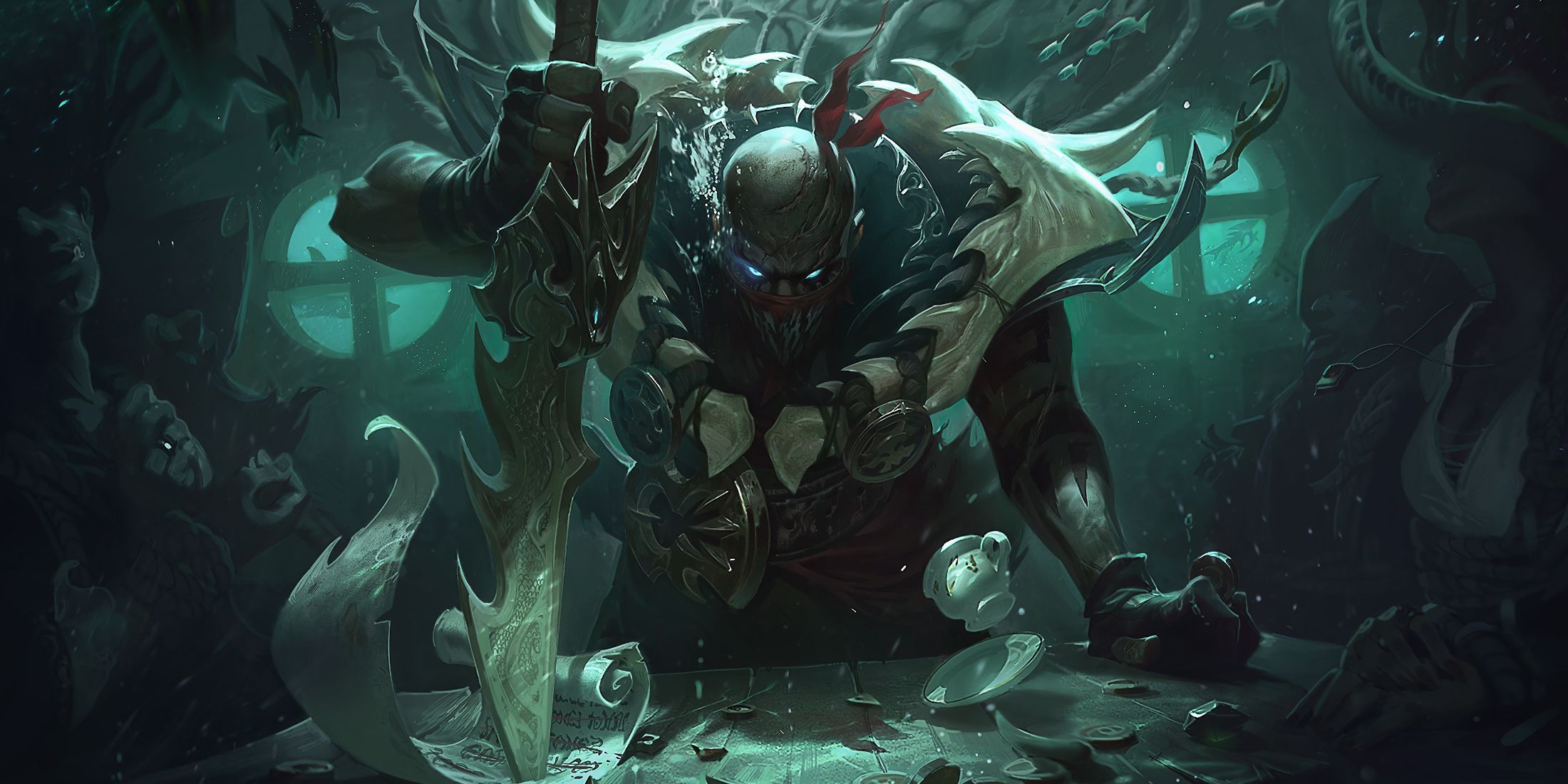 Peaks wields his dagger in the League of Legends Bilgewater