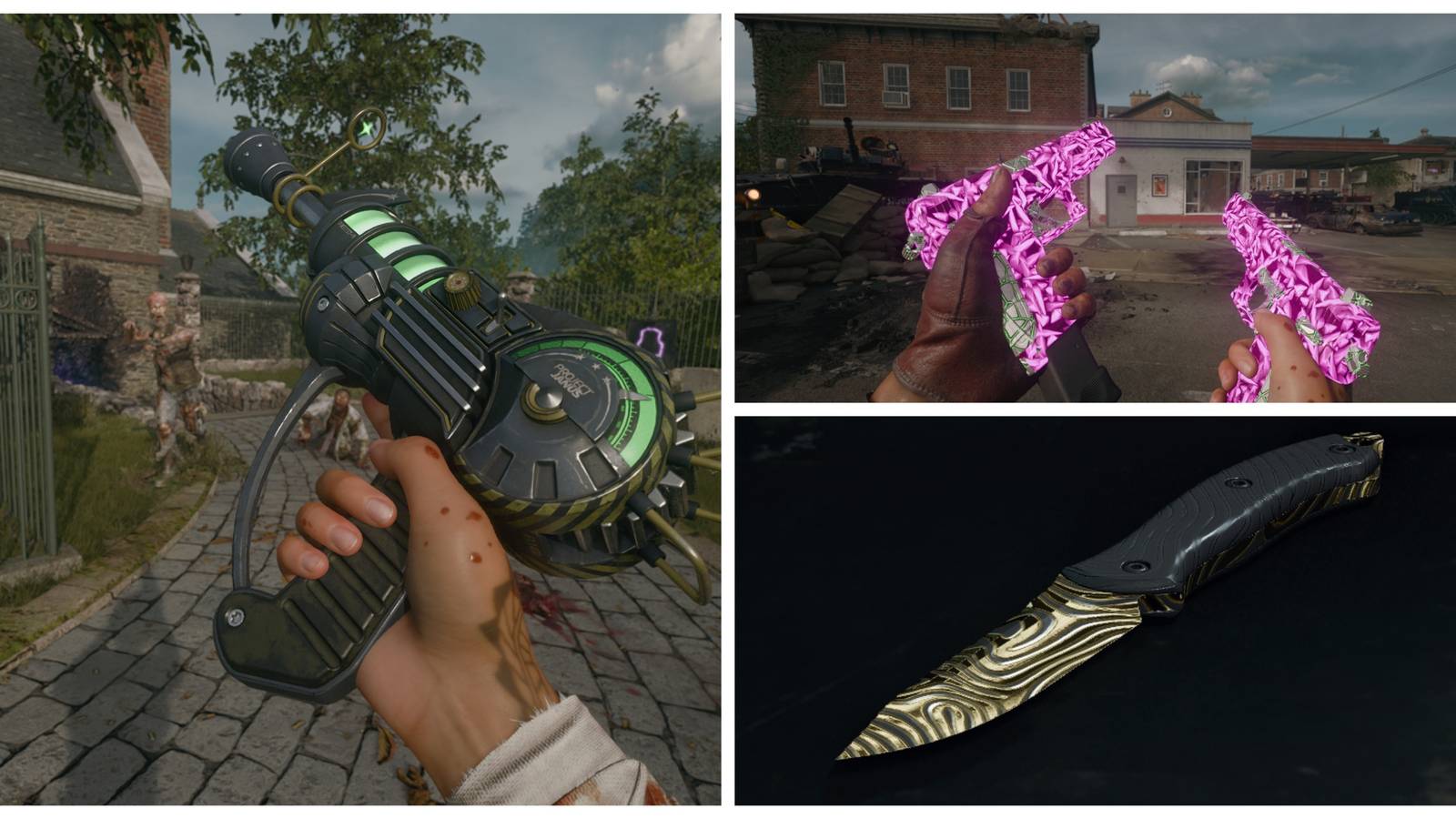 ray gun, sally and forth, combat knife