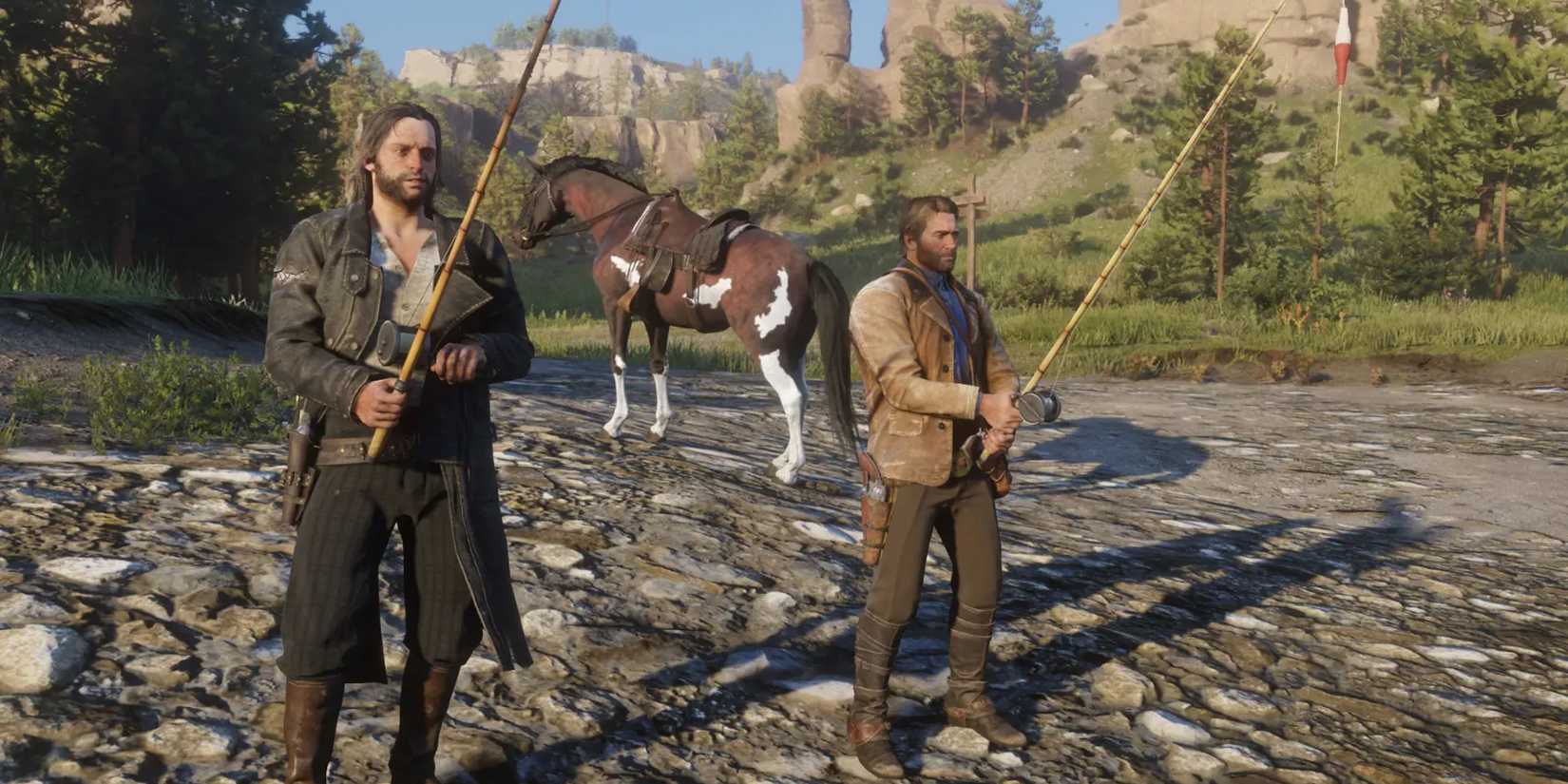 Arthur and Kieran fishing in Red Dead Redemption 2