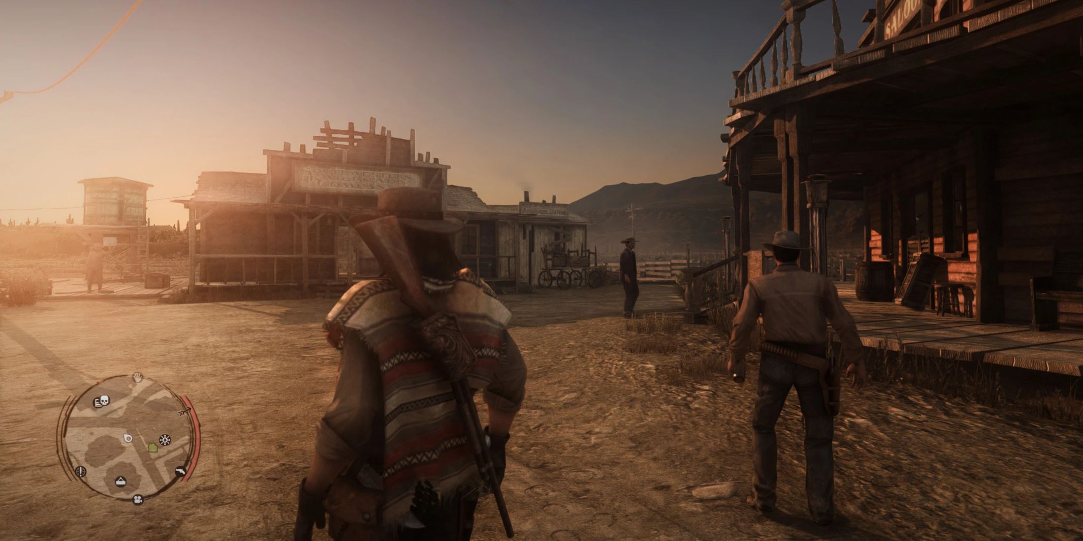 John Marston walking through town in Red Dead Redemption