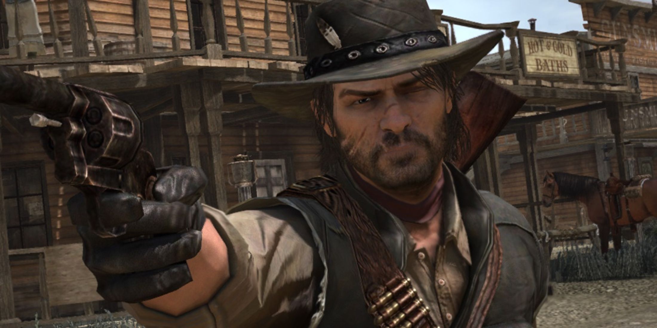 John Marston aiming his gun in Red Dead Redemption