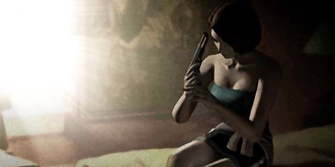 Jill loading her gun while sat on a bed in Resident Evil 3: Nemesis