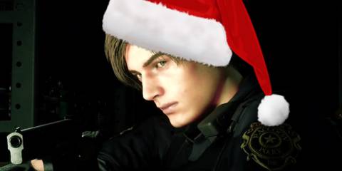 Leon Kennedy wearing a Santa hat