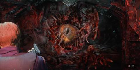 Leon reloading with Stage 5 G's giant yellow eyeball revealed