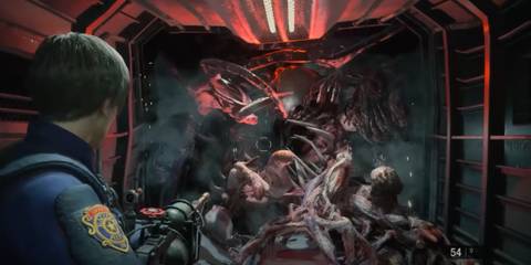 Leon preparing to hit Stage 5 G with the flamethrower